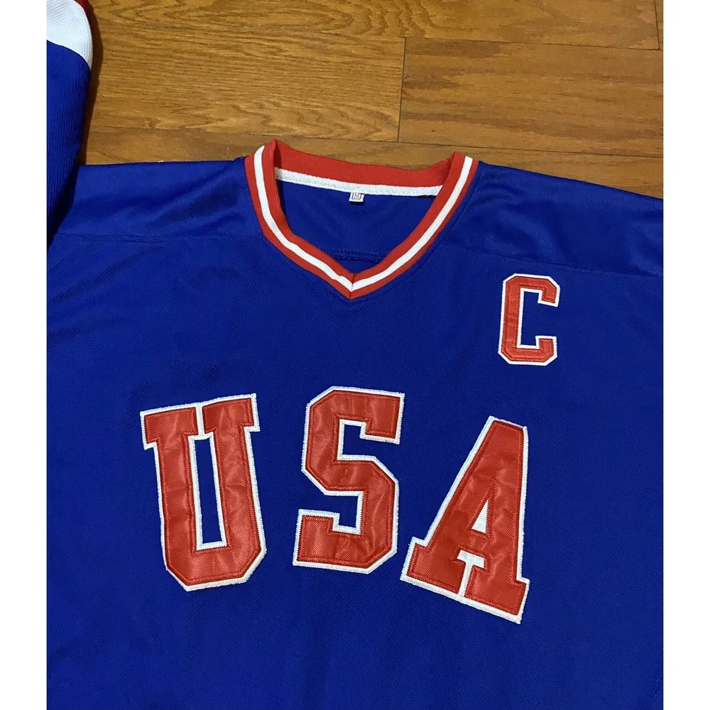 Miracle On Ice Team USA 1980 Winter Olympics Mike Eruzione 21 Hockey Blue Jersey